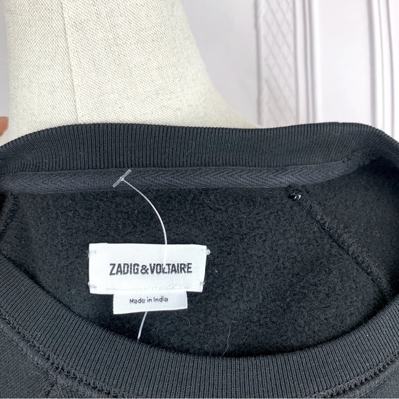 NEW! ZADIG & VOLTAIRE Upper Camo Stud ROCK Strass Sweatshirt Black Medium $198 - Picture 13 of 16